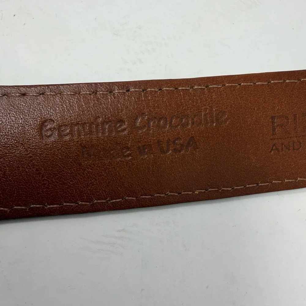 Rippel & Company Real Crocodile Leather Belt Solid Silver 925 Buckle USA Size 45